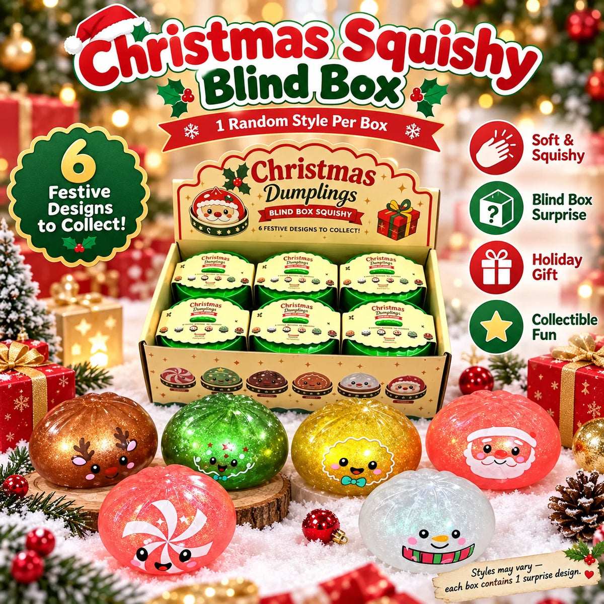 1-5PCS Christmas Dumpling Squishy Blind Box TPR Slow Rising Squeeze Fidget Sensory Stress Relief Holiday Surprise Gift Set