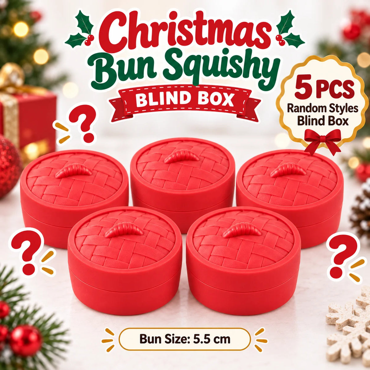 1-5PCS Christmas Dumpling Squishy Blind Box TPR Slow Rising Squeeze Fidget Sensory Stress Relief Holiday Surprise Gift Set